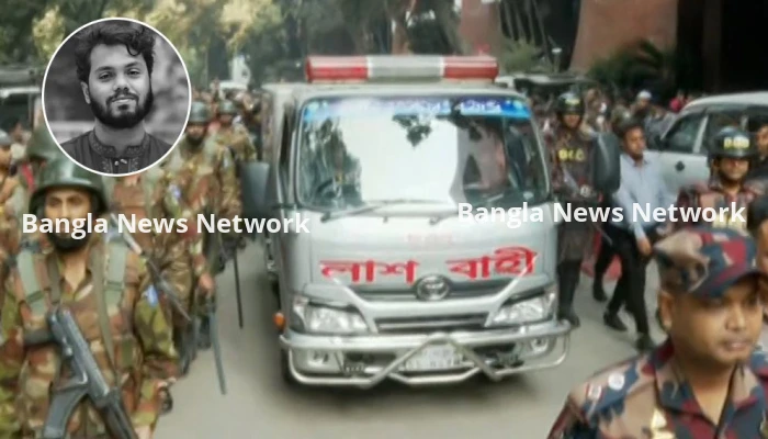 ময়নাতদন্তের জন্য হাদির মরদেহ সোহরাওয়ার্দী হাসপাতালের মর্গে