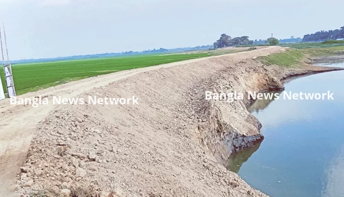হাওর রক্ষা বাঁধে ফাটল, কৃষকরা উদ্বিগ্ন