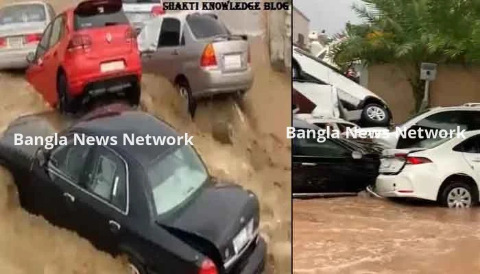 সৌদি আরবে রাস্তা তলিয়ে ভাসছে অসংখ্য গাড়ি