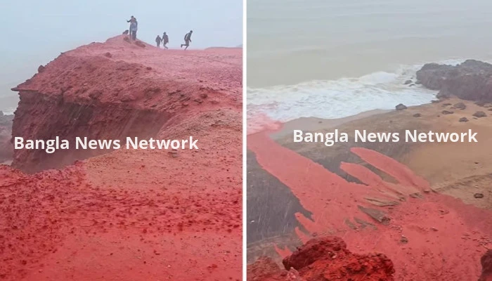 রহস্যময় ‘রক্তবৃষ্টি’তে ইরানের সৈকত রঙিন লাল
