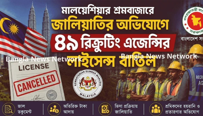 মালয়েশিয়ার শ্রমবাজারে জালিয়াতির অভিযোগে ৪৯ রিক্রুটিং এজেন্সির লাইসেন্স বাতিল
